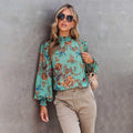 Laurel Floral Print Long Sleeve Turtleneck Loose Blouse - Vestir en Moda
