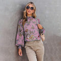 Laurel Floral Print Long Sleeve Turtleneck Loose Blouse - Vestir en Moda