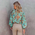 Laurel Floral Print Long Sleeve Turtleneck Loose Blouse - Vestir en Moda