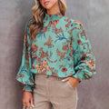 Laurel Floral Print Long Sleeve Turtleneck Loose Blouse - Vestir en Moda