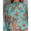 Laurel Floral Print Long Sleeve Turtleneck Loose Blouse - Vestir en Moda