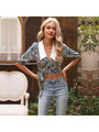 Layla Fashion Floral Half Sleeve Cropped Blouses - Vestir en Moda