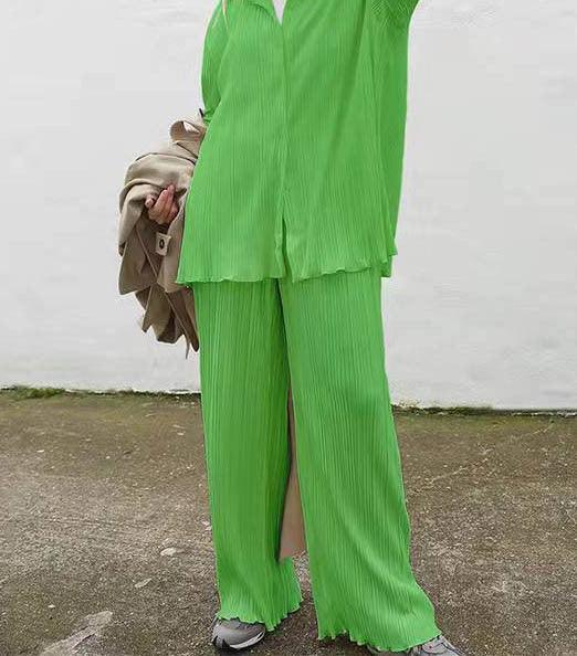 Layla Texture Loose Slimming Pleated Casual Two Piece Sets - Vestir en Moda