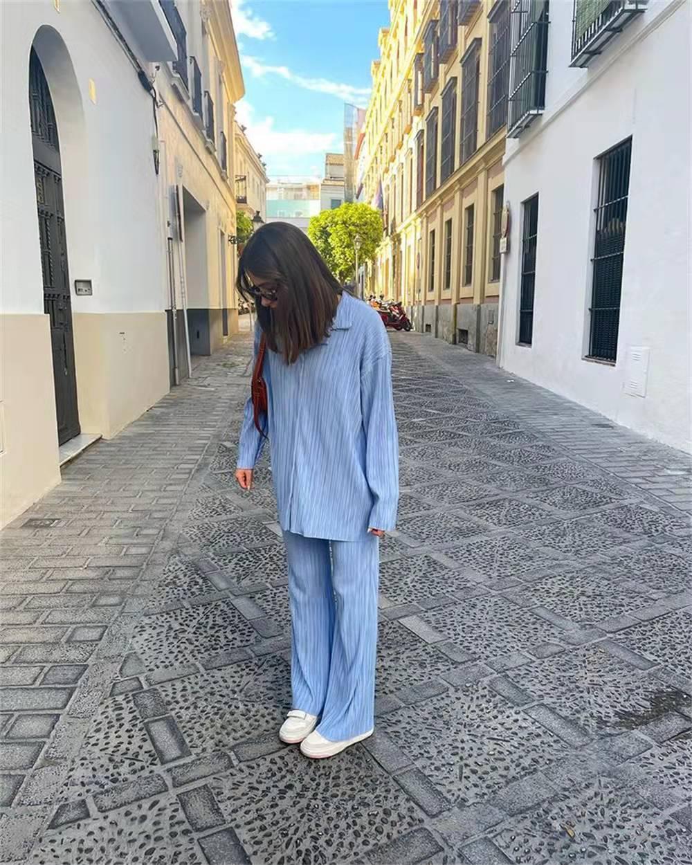 Layla Texture Loose Slimming Pleated Casual Two Piece Sets - Vestir en Moda