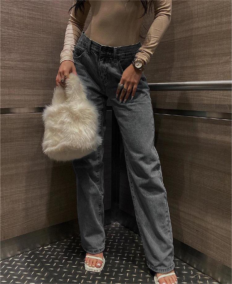 Leila High Waist Mid Rise Ripped Slim Fit Straight Jeans Modern Denim - Vestir en Moda