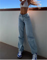 Leila High Waist Mid Rise Ripped Slim Fit Straight Jeans Modern Denim - Vestir en Moda