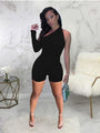 Lena Alluring Solid Backless One Shoulder Tight Romper - Vestir en Moda