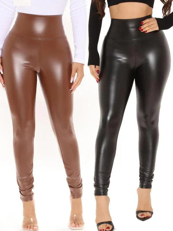 Leona Pull On Styling Faux Leather Solid Pants - Vestir en Moda