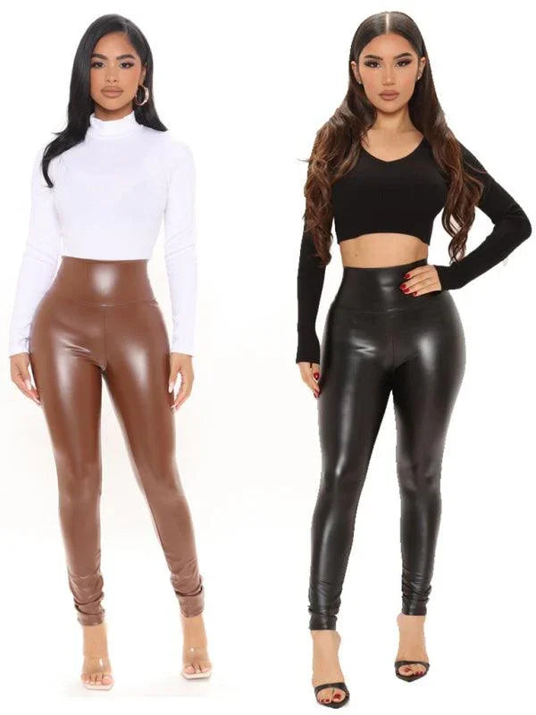 Leona Pull On Styling Faux Leather Solid Pants - Vestir en Moda