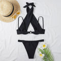 Leona Sexy Cross Halter Straps Underwire Push Up Women High Cut Thong Swimsuit - Vestir en Moda
