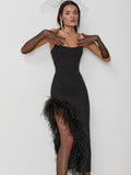 Leticia Strapless Feather Midi Bandage Dresses - Vestir en Moda