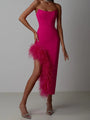 Leticia Strapless Feather Midi Bandage Dresses - Vestir en Moda