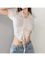 Liah Puff Sleeve Drawstring Cropped Blouse - Vestir en Moda