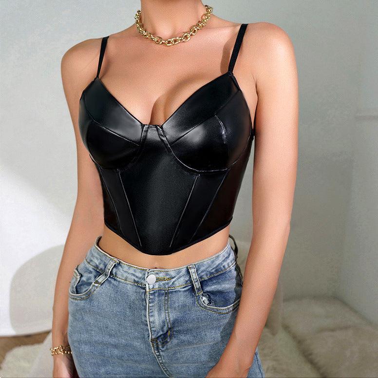 Liana Sexy Leather Camisole Temptation Slim Wild Wrapped Top - Vestir en Moda