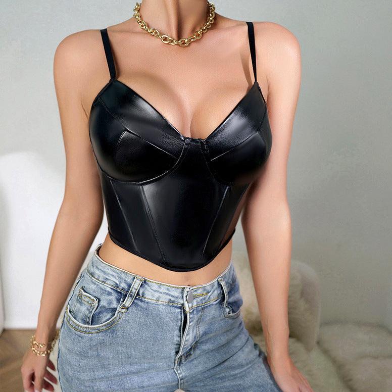 Liana Sexy Leather Camisole Temptation Slim Wild Wrapped Top - Vestir en Moda