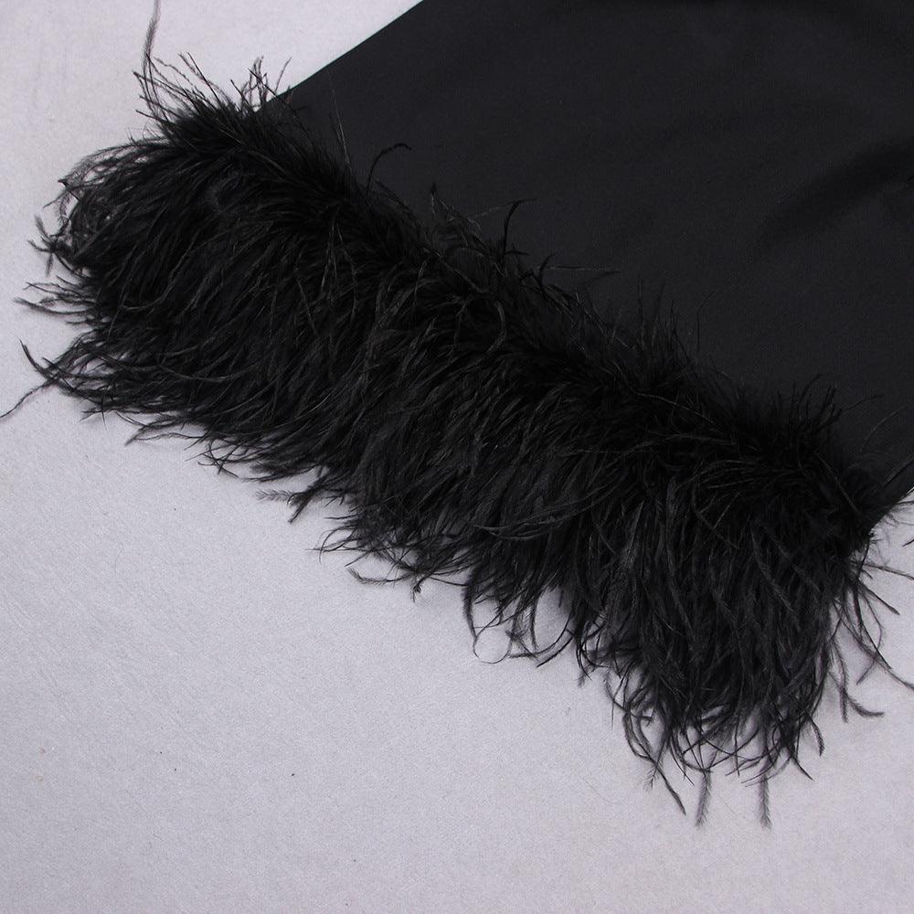 Liliana Sexy Ostrich Feather Long Sleeved Bandage One Piece Dress - Vestir en Moda