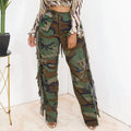 Lilith Regular Rise Camouflage Personality Tassel Pocket Pants - Vestir en Moda