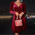 Lily Autumn Winter Women Clothes Selling V Neck Velvet Sexy Holiday Dress - Vestir en Moda