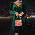 Lily Autumn Winter Women Clothes Selling V Neck Velvet Sexy Holiday Dress - Vestir en Moda