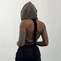 Lily cropped Backless Single Sleeve Hooded Tank Tops - Vestir en Moda
