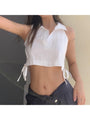 Lily Sexy Tie Wrap Turn-down Collar Cropped Tank Tops - Vestir en Moda