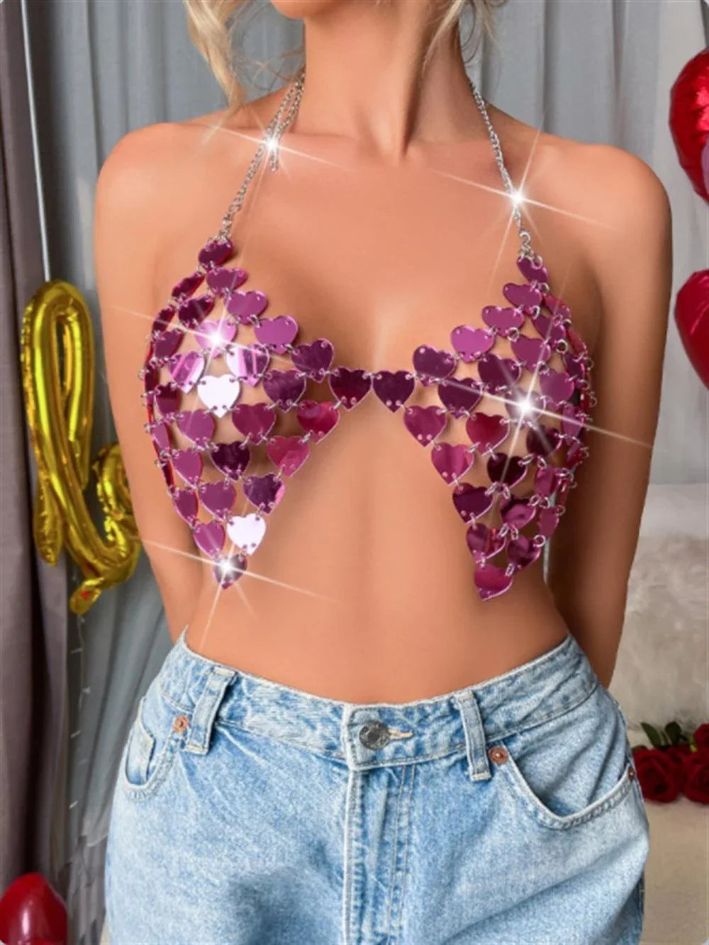Linda Sexy Acrylic Heart Shape Mirror Tank Tops - Vestir en Moda