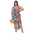Linette Plus Size Printed Pleating Split Dress - Vestir en Moda