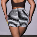 Logan Texture Striped Drawstring High Waist Super Casual Slim Short - Vestir en Moda