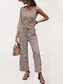 Lola Women V-neck Faux Animal-print Tie-front Sleeveless Jumpsuits - Vestir en Moda
