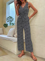Lola Women V-neck Faux Animal-print Tie-front Sleeveless Jumpsuits - Vestir en Moda