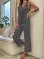 Lola Women V-neck Faux Animal-print Tie-front Sleeveless Jumpsuits - Vestir en Moda