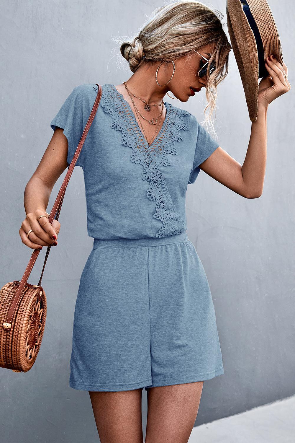 Lolita Lace Trim V-Neck Rompers - Vestir en Moda