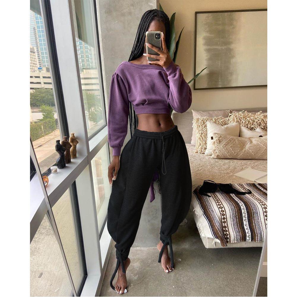 Londyn Sexy Nightclub Solid Color Lace Up Ankle-Tied Wide Leg Pants - Vestir en Moda