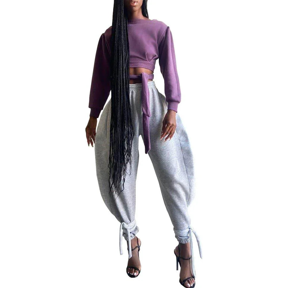 Londyn Sexy Nightclub Solid Color Lace Up Ankle-Tied Wide Leg Pants - Vestir en Moda
