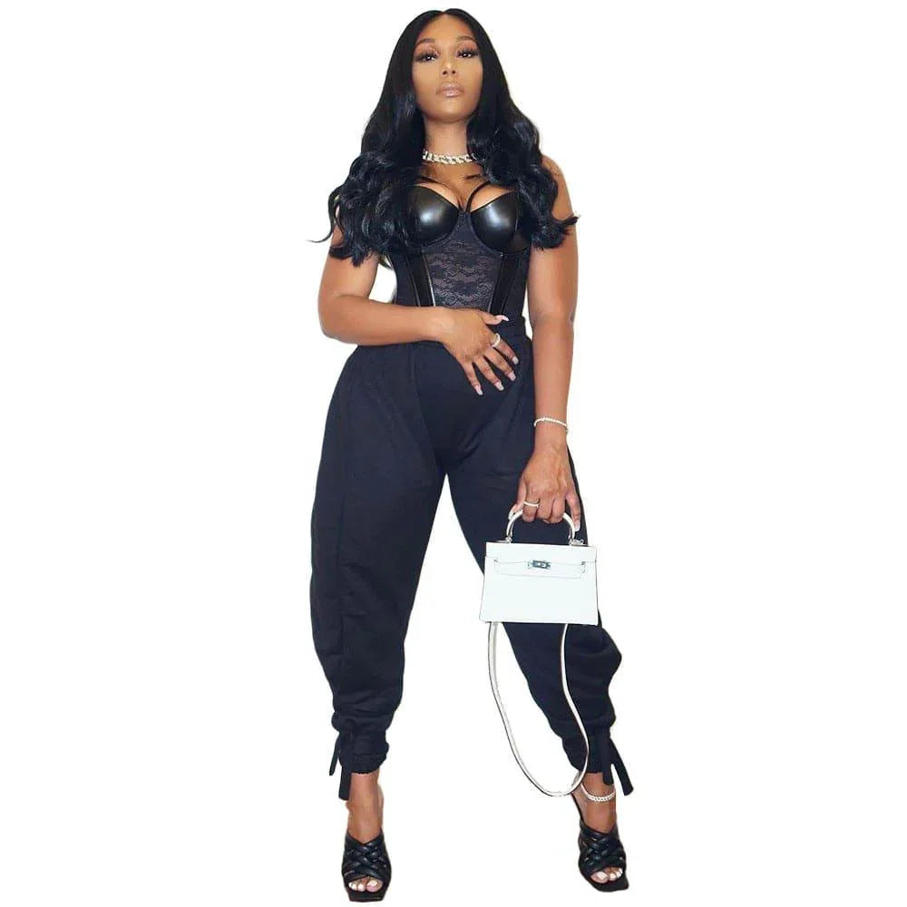 Londyn Sexy Nightclub Solid Color Lace Up Ankle-Tied Wide Leg Pants - Vestir en Moda