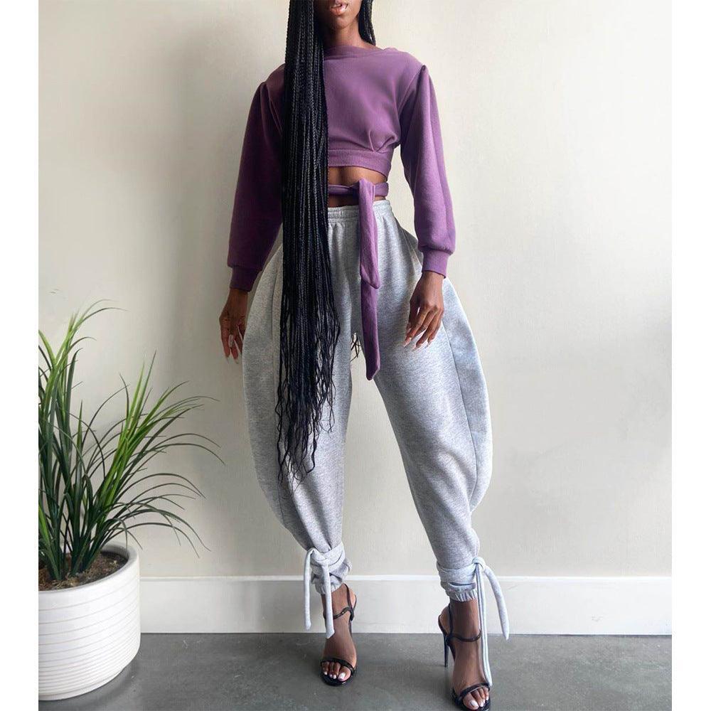 Londyn Sexy Nightclub Solid Color Lace Up Ankle-Tied Wide Leg Pants - Vestir en Moda