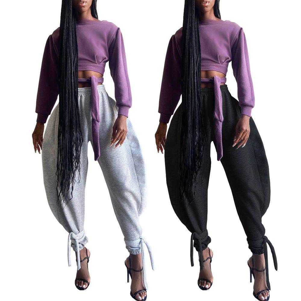 Londyn Sexy Nightclub Solid Color Lace Up Ankle-Tied Wide Leg Pants - Vestir en Moda
