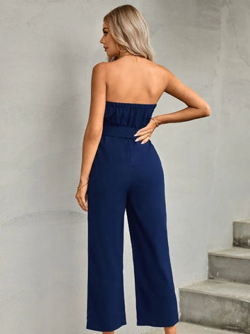 Lorena Color Boat Neck Strapless Jumpsuit
