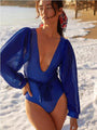 Loretta Gauze Deep V Long Sleeve One Piece Swimsuit - Vestir en Moda