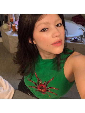 Lourdes Green Sleeveless Tank Tops