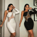 Lovely Martha Sexy Slim-Fit Mesh Rhinestone Nightclub Dress - Vestir en Moda