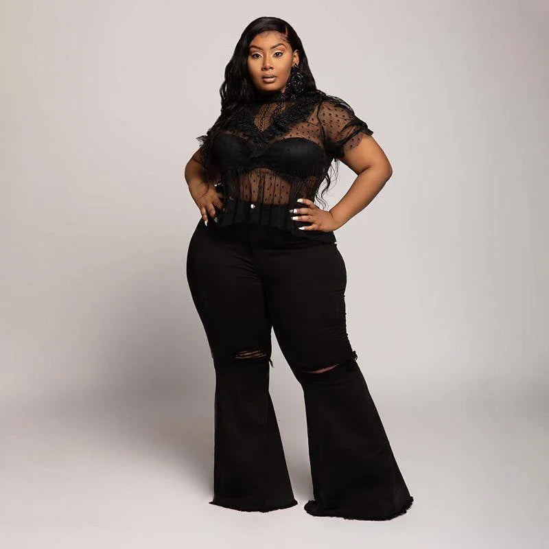 Lucy Plus Size Hole Speaker Trend Washing Women Denim - Vestir en Moda