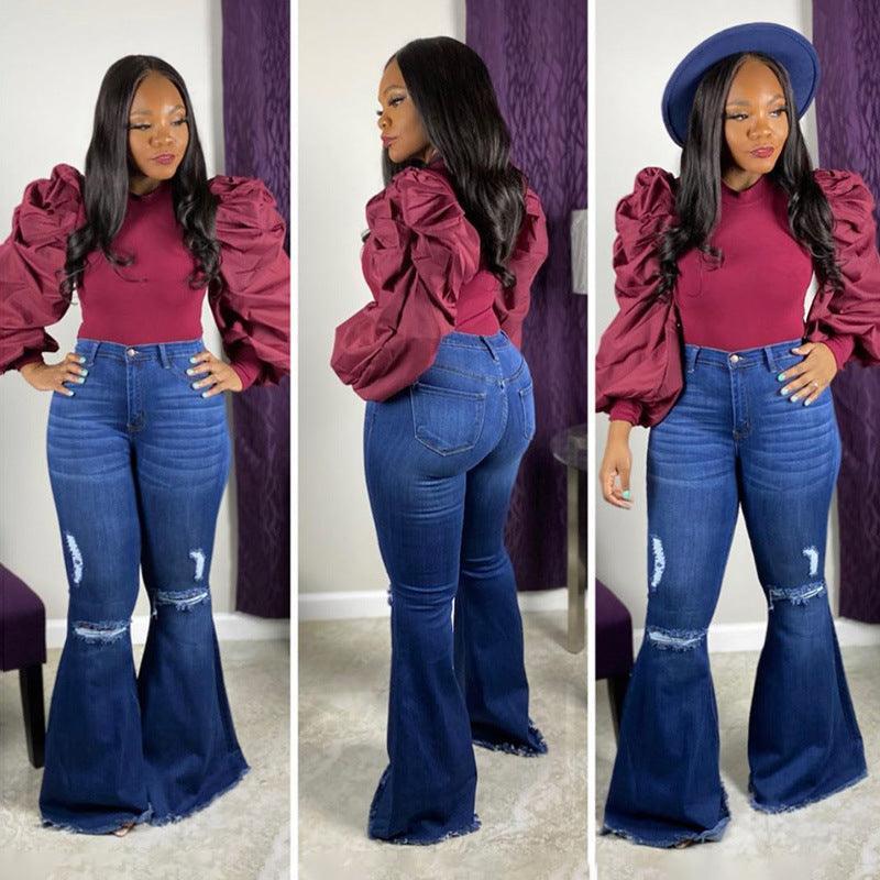 Lucy Plus Size Hole Speaker Trend Washing Women Denim - Vestir en Moda