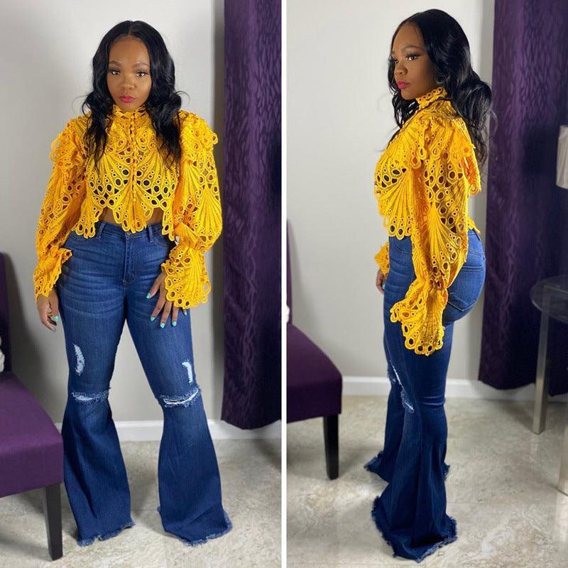 Lucy Plus Size Hole Speaker Trend Washing Women Denim - Vestir en Moda