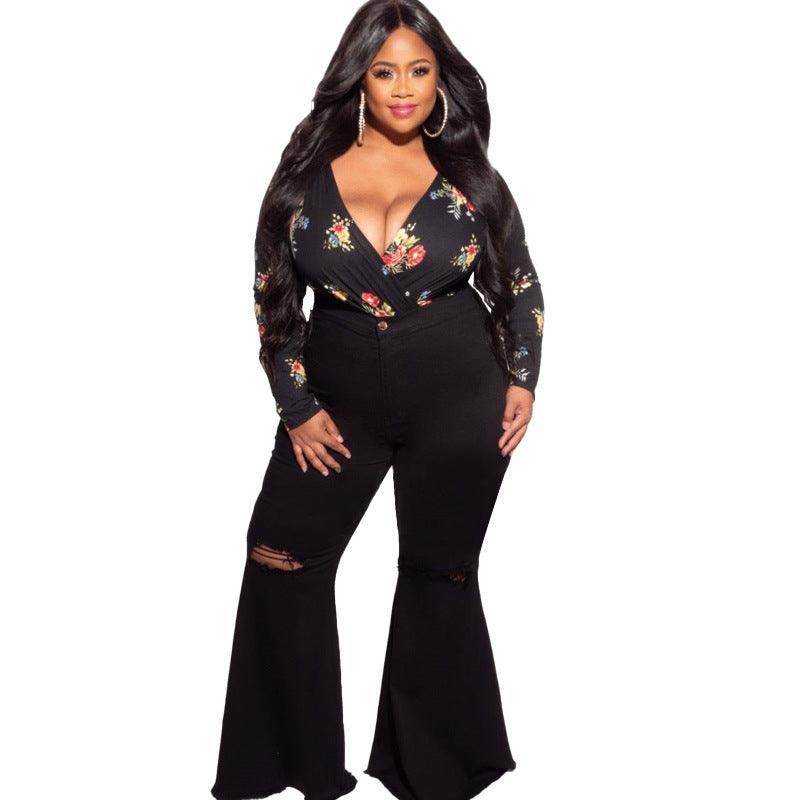 Lucy Plus Size Hole Speaker Trend Washing Women Denim - Vestir en Moda