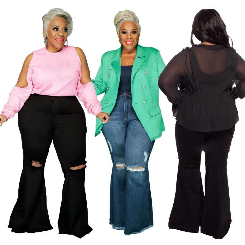 Lucy Plus Size Hole Speaker Trend Washing Women Denim - Vestir en Moda