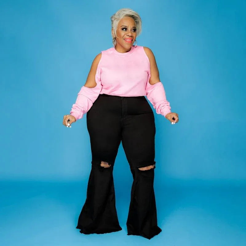 Lucy Plus Size Hole Speaker Trend Washing Women Denim - Vestir en Moda