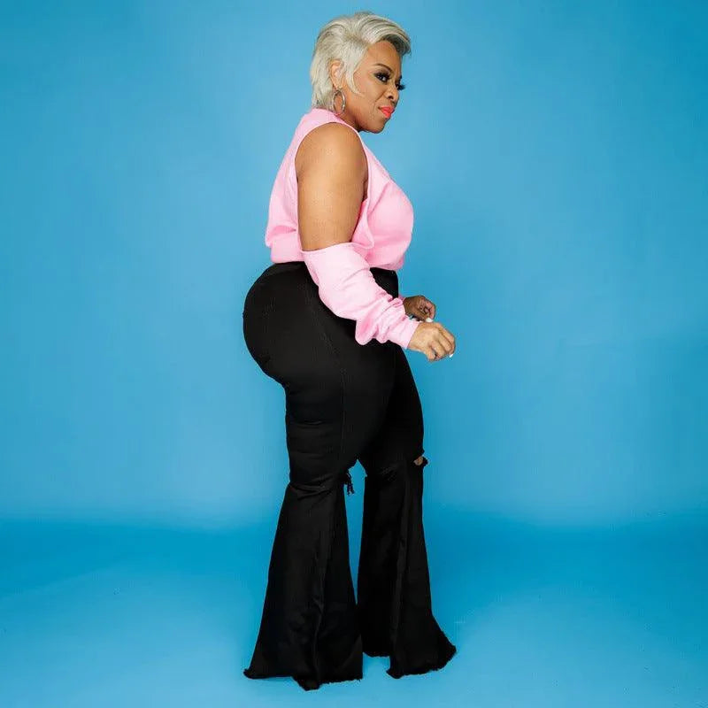 Lucy Plus Size Hole Speaker Trend Washing Women Denim - Vestir en Moda