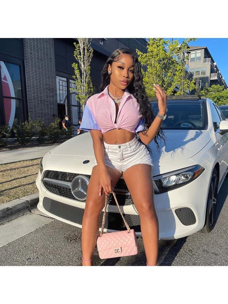 Luisa Contrast Color Summer Women Blouse