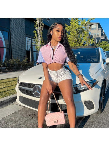 Luisa Contrast Color Summer Women Blouse